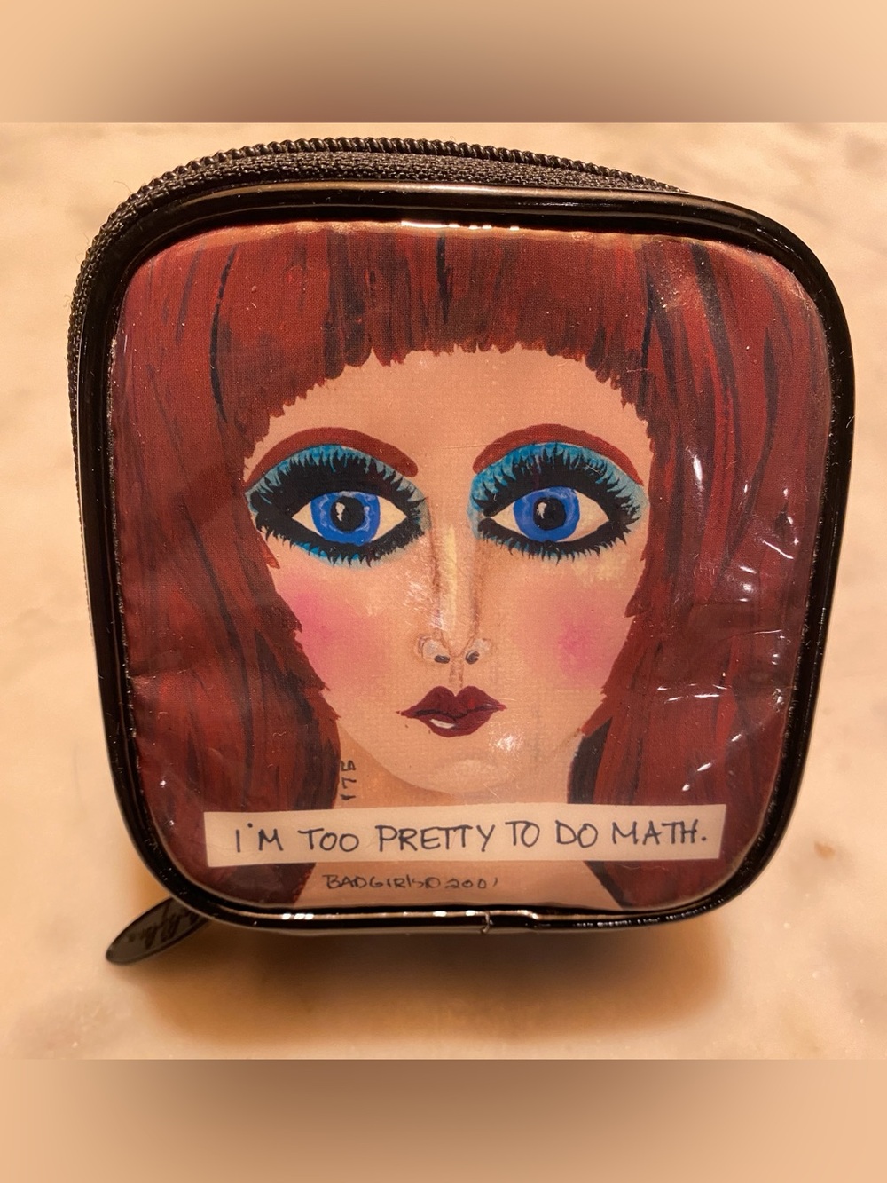 Vintage 2001 Lolly Lu Y2K Mini Cosmetic Case “I’m Too Pretty to Do Math”
